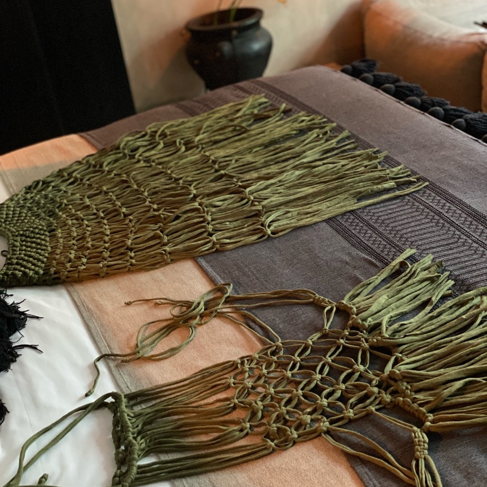 Hand Crafted Macrame Green Maxi Skirt and Peplum Halter Top